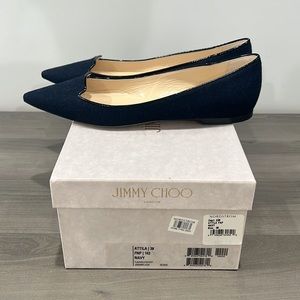 Jimmy Choo Navy Flannel Flat.  Worn twice, in excellent condition.  Size 38